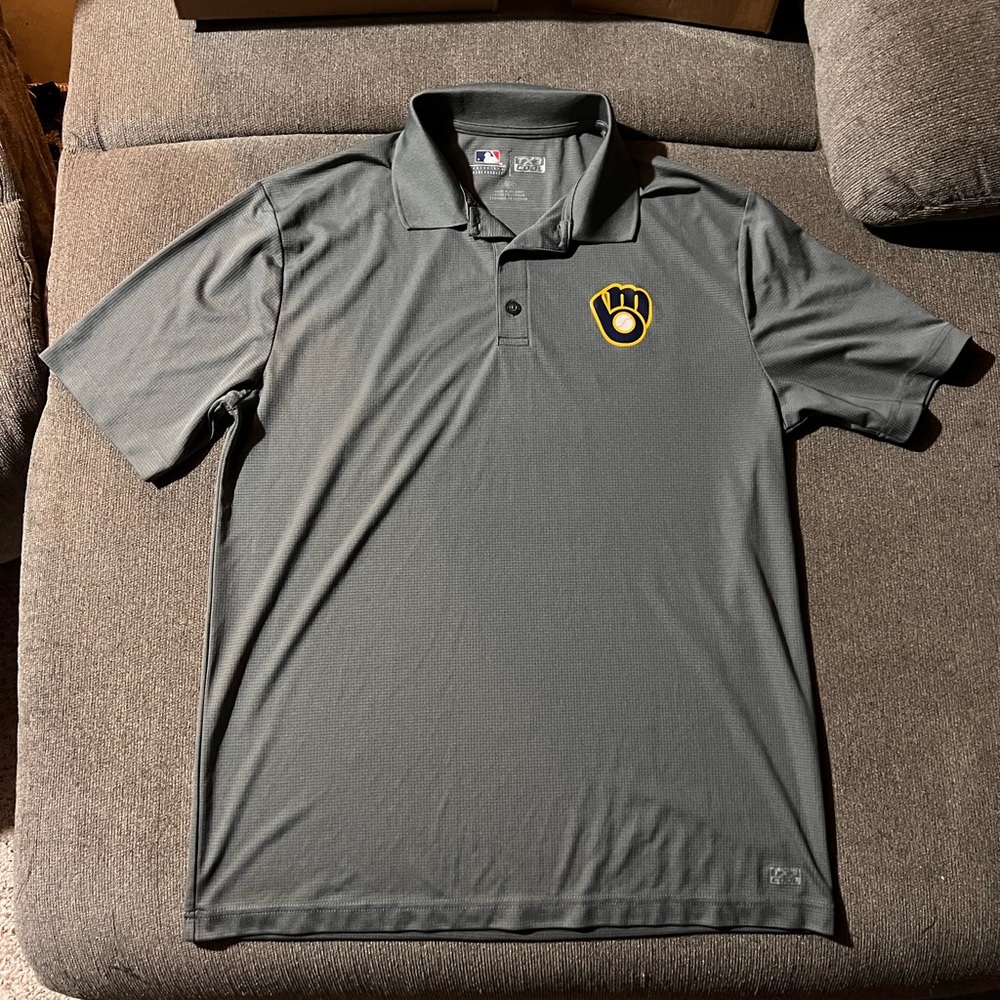 Milwaukee Brewers Gray Polo Shirt with Logo Men’s Large